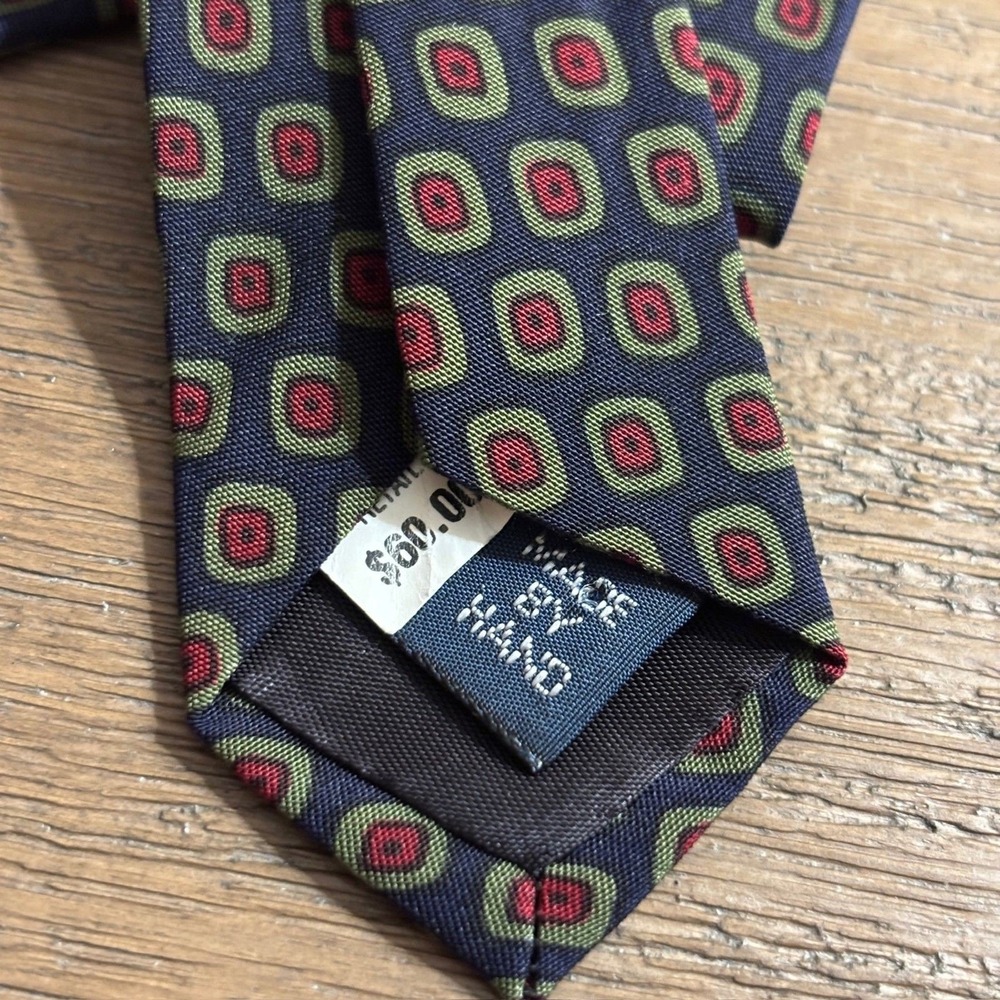 Vintage Polo Ralph Lauren 100% Silk Tie Geometric Medallion Navy Red Green USA - Picture 5 of 7